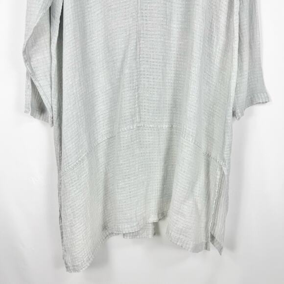 Flax Women's 100% Linen Button Down Tunic Dress Large Light Gray Lagenlook - Picture 7 of 12